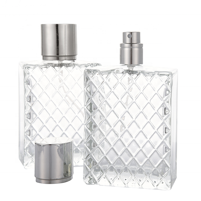 MUB 100ml square non-slip flat  Plaid shape empty glass perfume  bottle Spray bottle perfume bottle Simple fashion