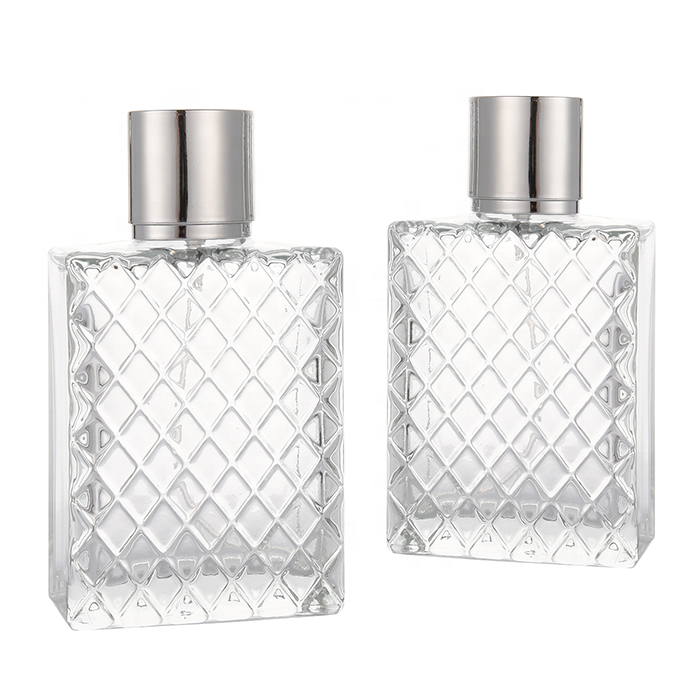 MUB 100ml square non-slip flat Plaid shape empty glass perfume bottle Spray bottle perfume bottle Simple fashion