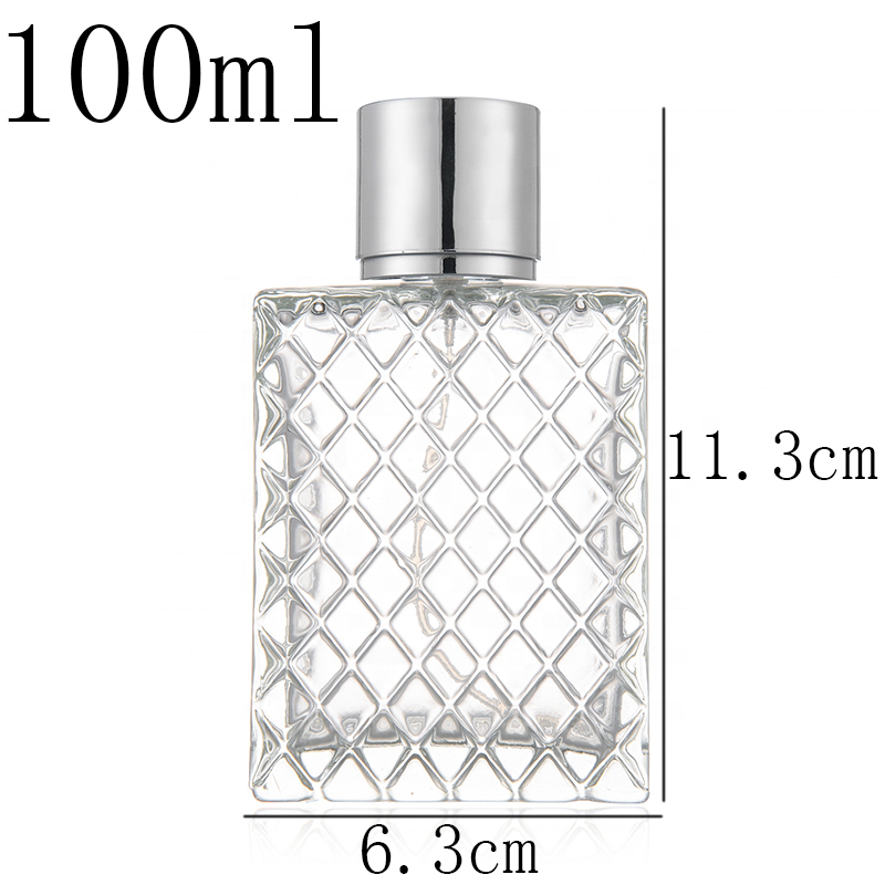 MUB 100ml square non-slip flat Plaid shape empty glass perfume bottle Spray bottle perfume bottle Simple fashion