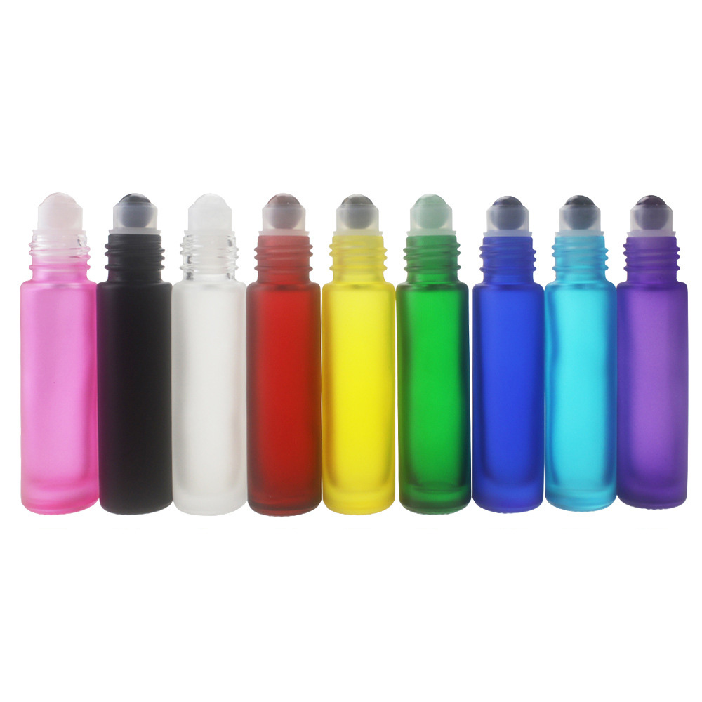 MUB 10ml Frosted Colored Gemstone Roller Bottle Empty Refillable Roll On Glass Bottles With Gemstone Roller Balls