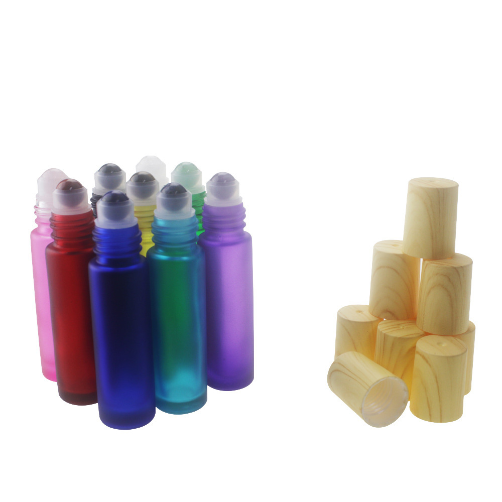 MUB 10ml Frosted Colored Gemstone Roller Bottle Empty Refillable Roll On Glass Bottles With Gemstone Roller Balls