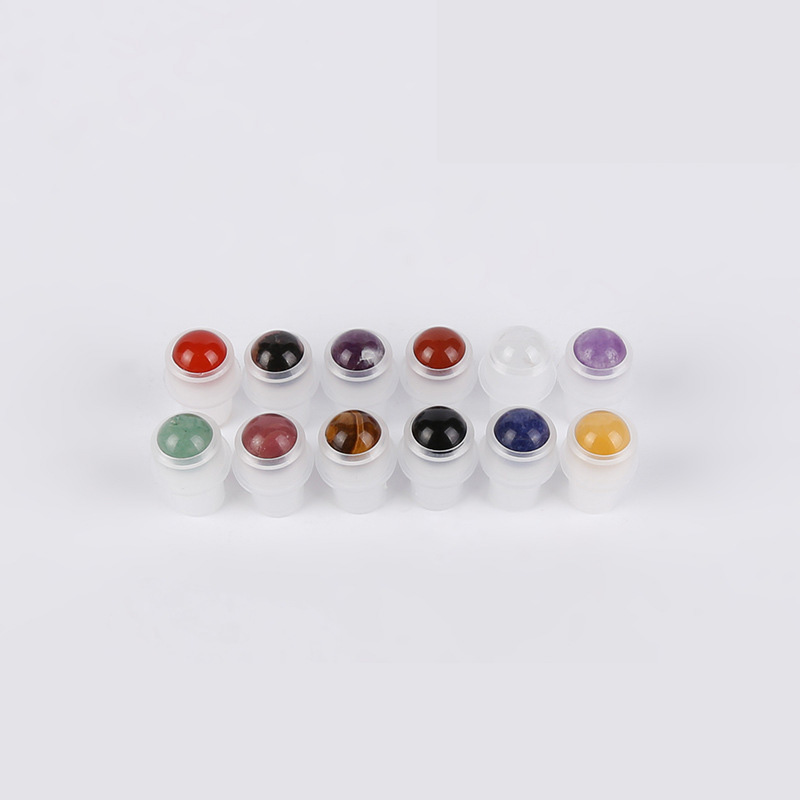 MUB 10ml Frosted Colored Gemstone Roller Bottle Empty Refillable Roll On Glass Bottles With Gemstone Roller Balls