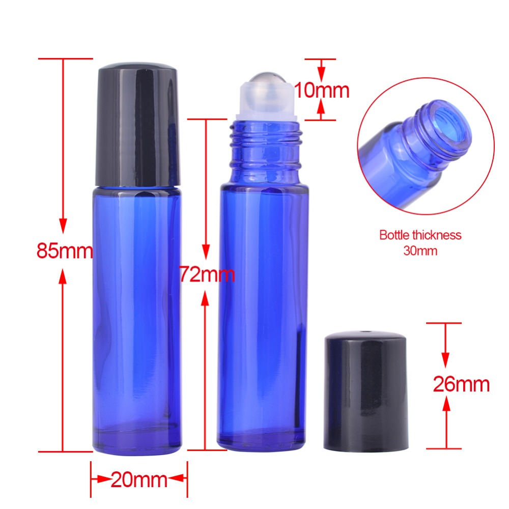 MUB 10ml blue essential oil glass bottles empty glass roll on bottles with stainless steel roller balls