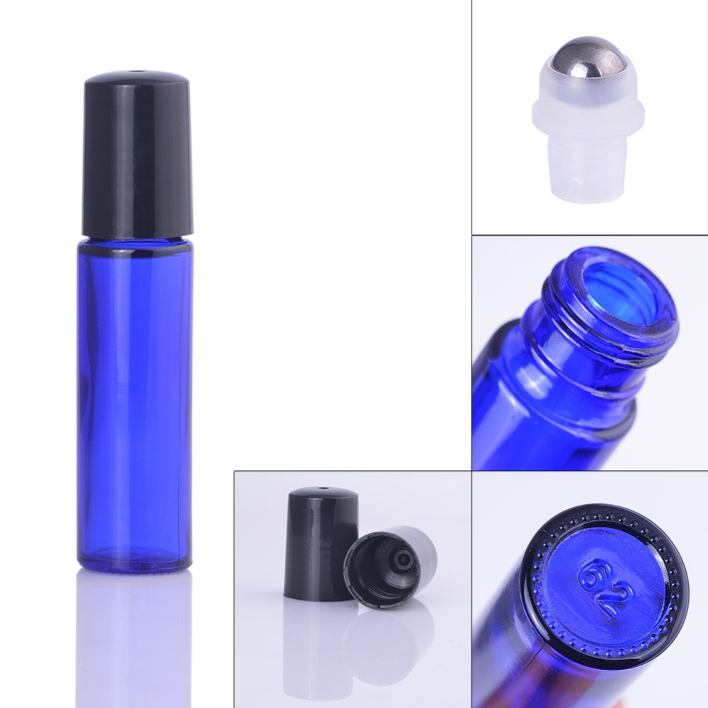 MUB 10ml blue essential oil glass bottles empty glass roll on bottles with stainless steel roller balls