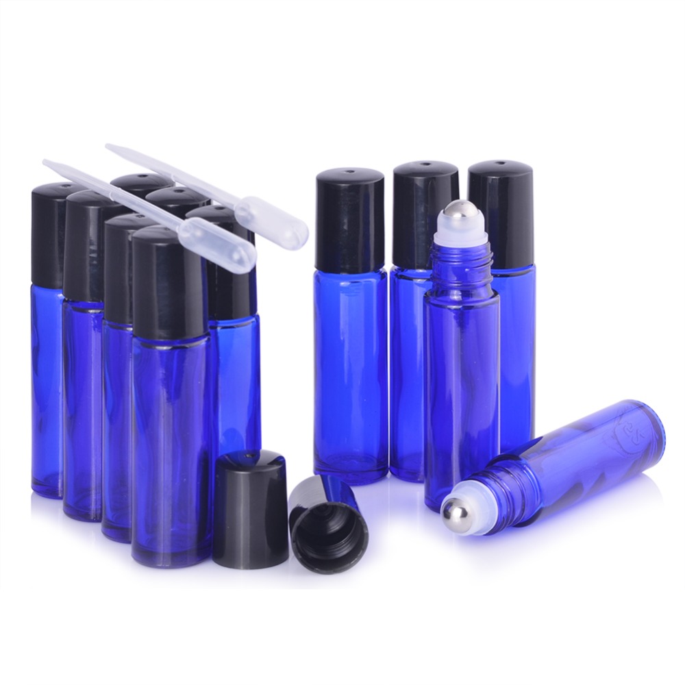 MUB 10ml blue essential oil glass bottles empty glass roll on bottles with stainless steel roller balls