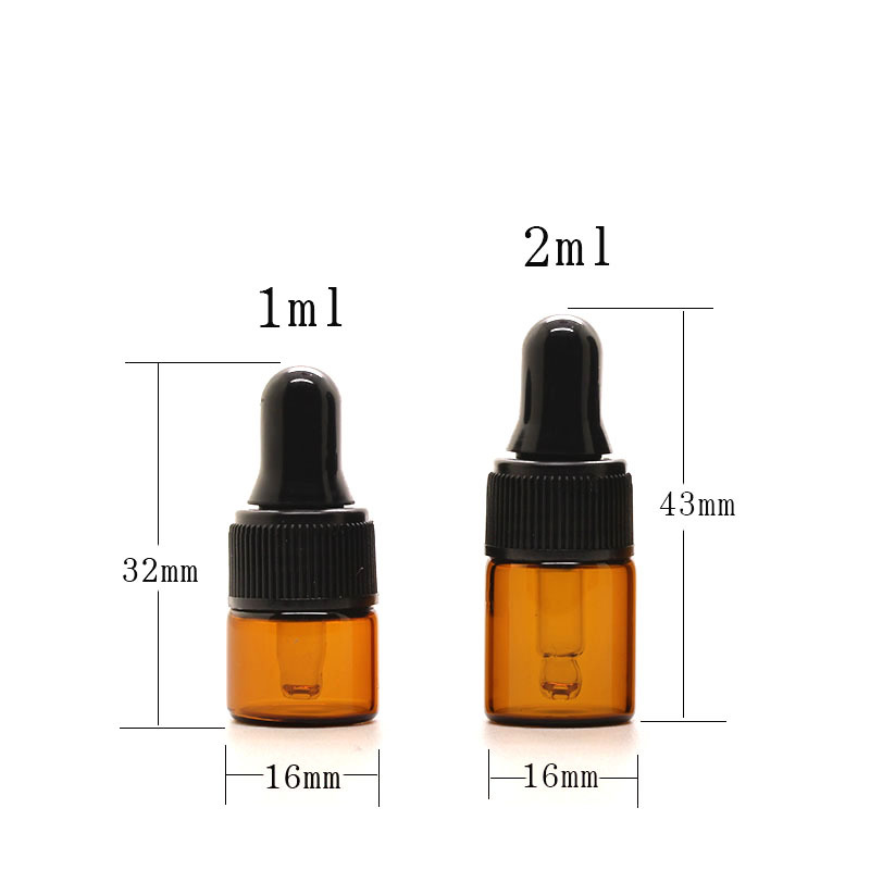 MUB 1ml 2ml 3ml 5ml Amber Glass Dropper Bottle Refillable Glass Essential Oil Bottle With Black Plastic Cap Rubber Dropper
