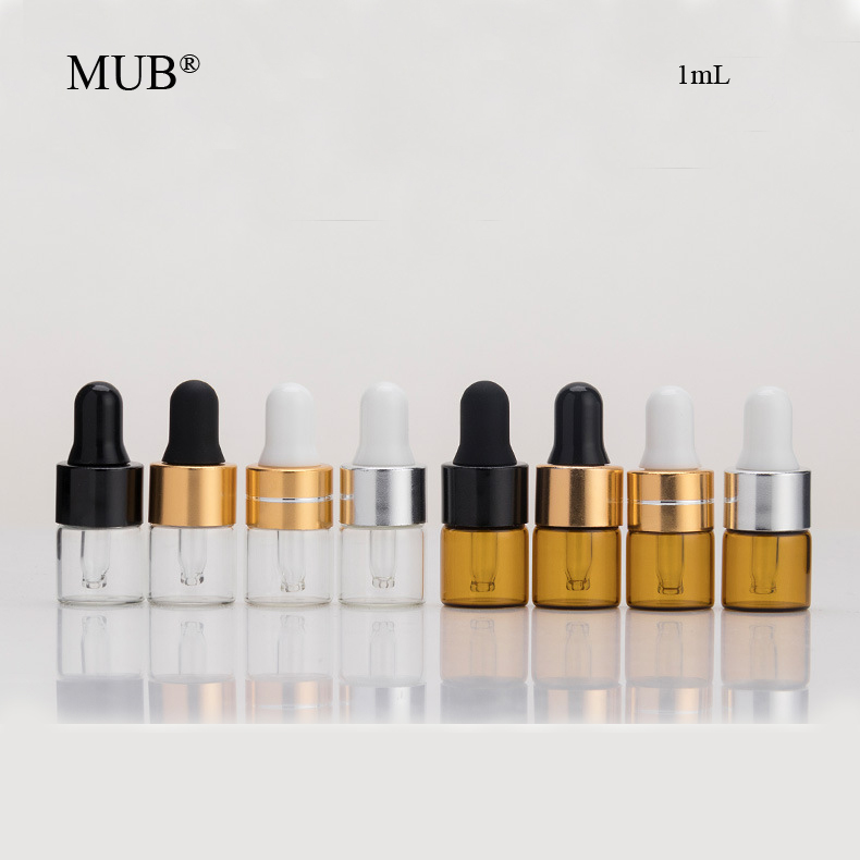 MUB 1ml Mini Essential Oil Glass Bottle Empty Refillable Amber Clear Glass Dropper Bottle For Cosmetic Perfume Essential Oil