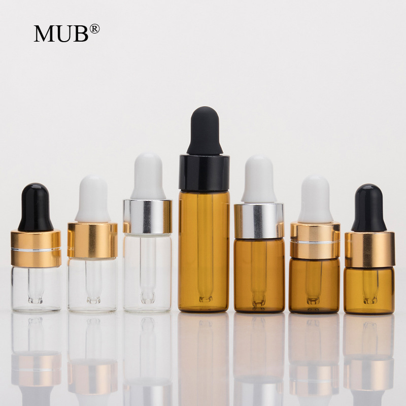MUB 1ml Mini Essential Oil Glass Bottle Empty Refillable Amber Clear Glass Dropper Bottle For Cosmetic Perfume Essential Oil