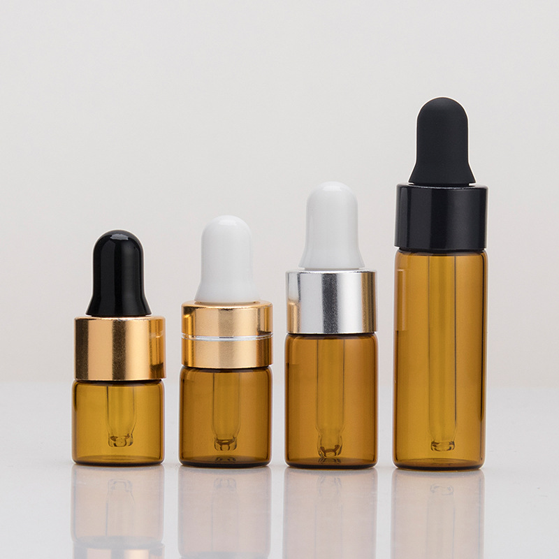 MUB 1ml Mini Essential Oil Glass Bottle Empty Refillable Amber Clear Glass Dropper Bottle For Cosmetic Perfume Essential Oil