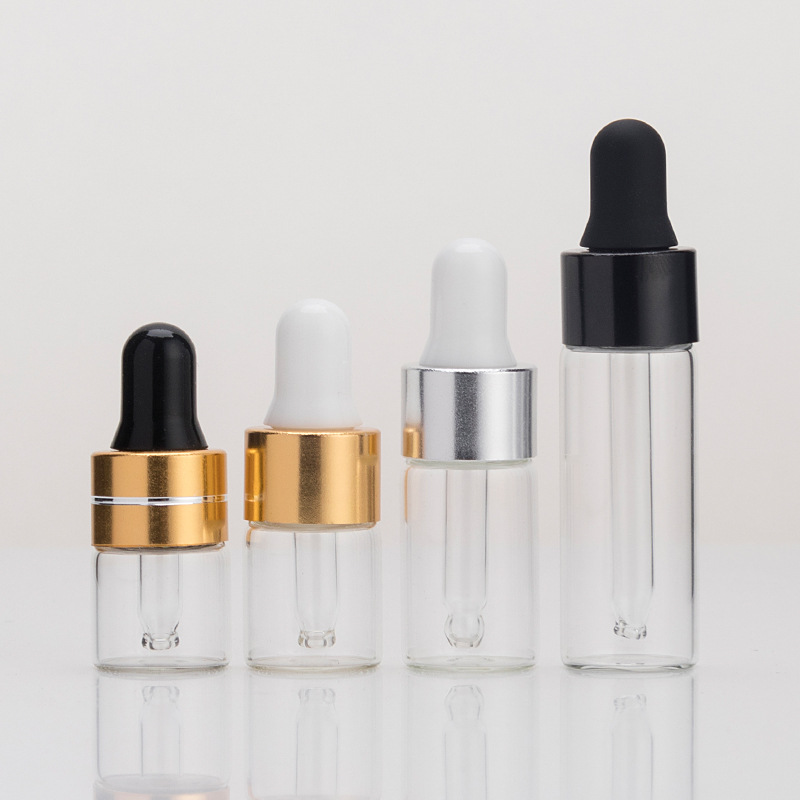 MUB 1ml Mini Essential Oil Glass Bottle Empty Refillable Amber Clear Glass Dropper Bottle For Cosmetic Perfume Essential Oil