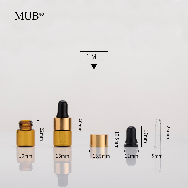 MUB 1ml Mini Essential Oil Glass Bottle Empty Refillable Amber Clear Glass Dropper Bottle For Cosmetic Perfume Essential Oil