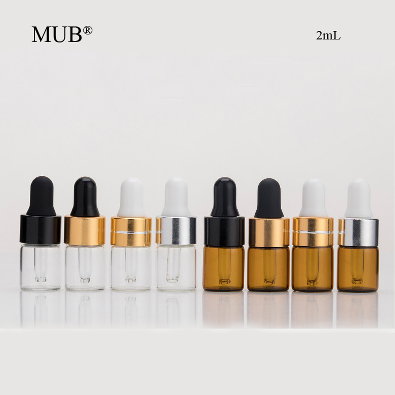 MUB 1ml Mini Essential Oil Glass Bottle Empty Refillable Amber Clear Glass Dropper Bottle For Cosmetic Perfume Essential Oil