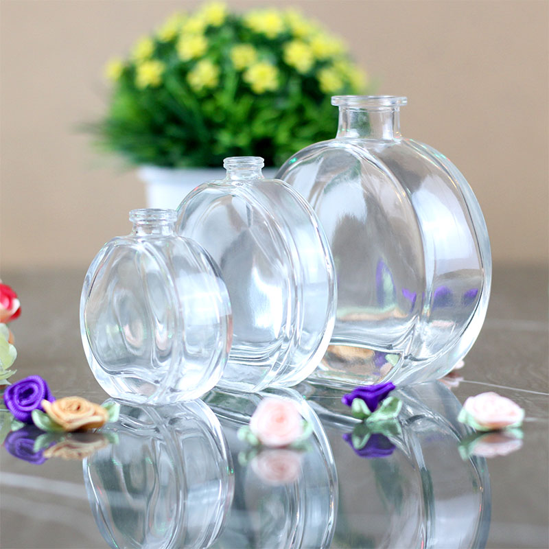 MUB 50ml flat round essential oil bottle aroma diffuser glass bottle room decoration empty transparent bottle