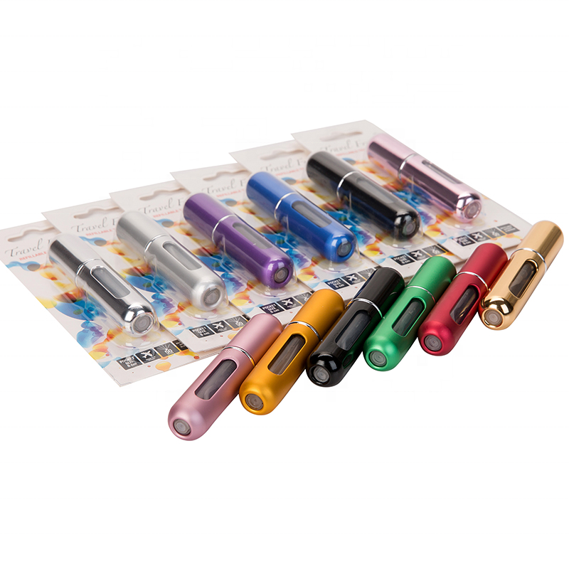 MUB 5ml travel refillable aluminum pocket size perfume atomizer spray bottles for perfume with blister card packaging
