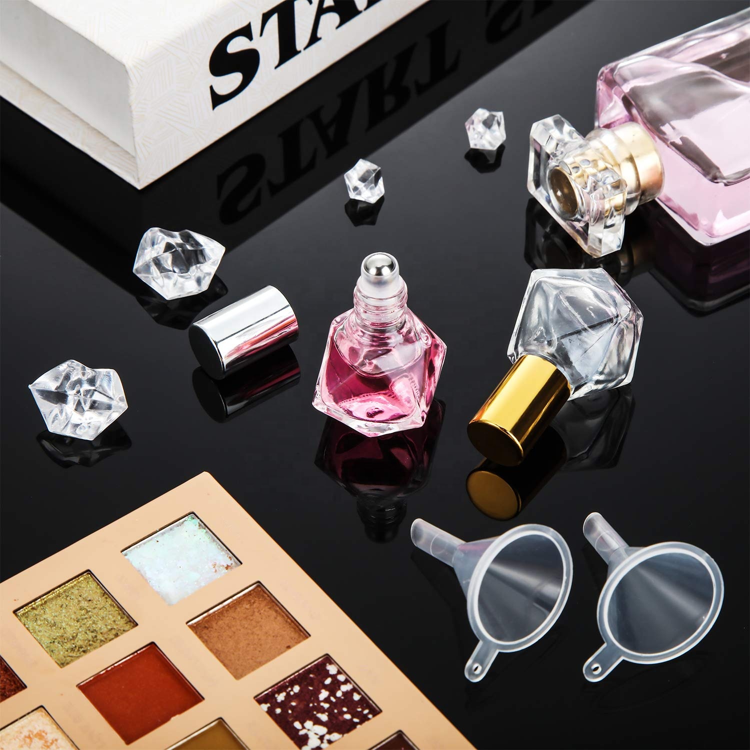 MUB 8ml Pentagram empty Transparent Glass Essential Oil Roller Bottles with Metal Ball Perfumes Balms Sample Roller Bottle