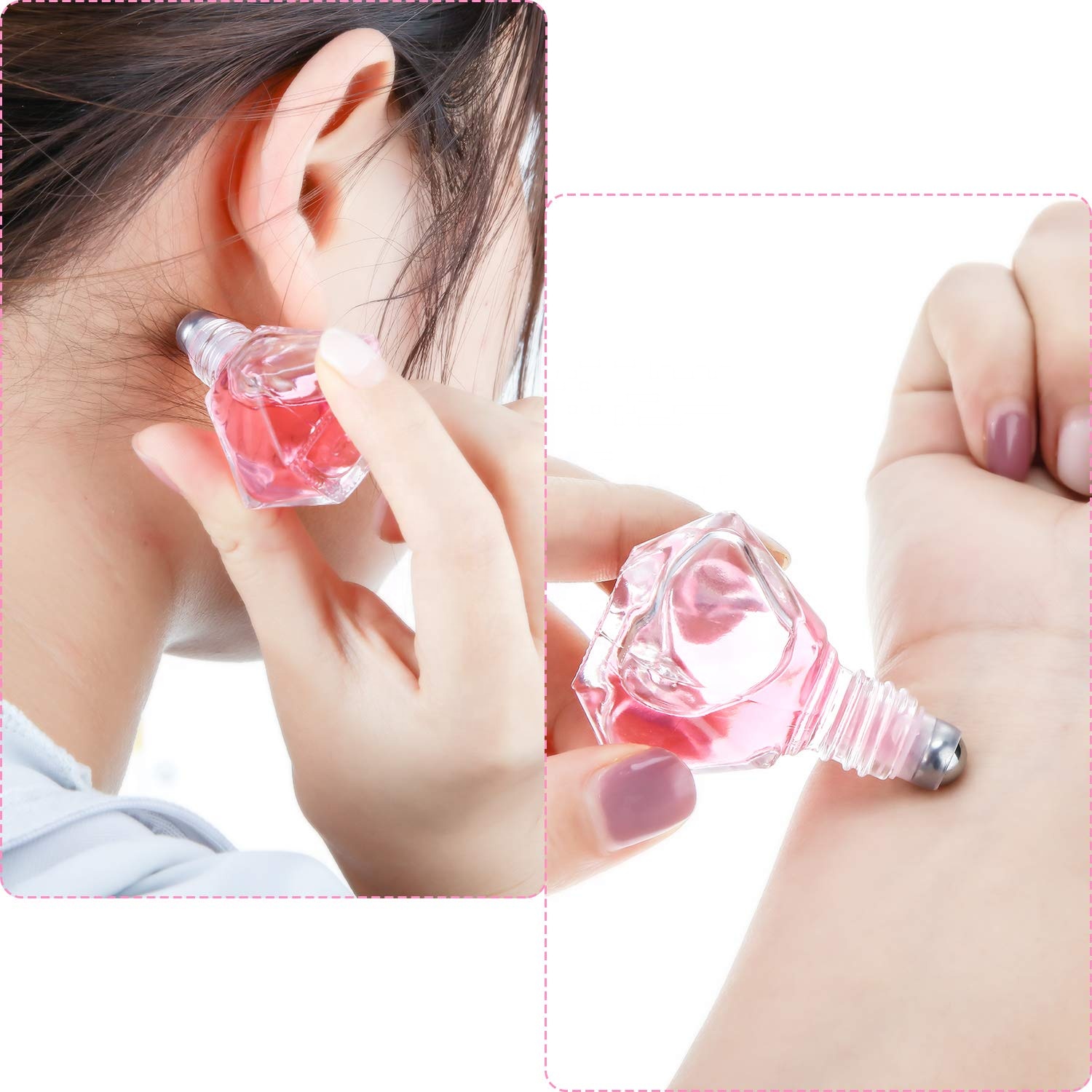 MUB 8ml Pentagram empty Transparent Glass Essential Oil Roller Bottles with Metal Ball Perfumes Balms Sample Roller Bottle