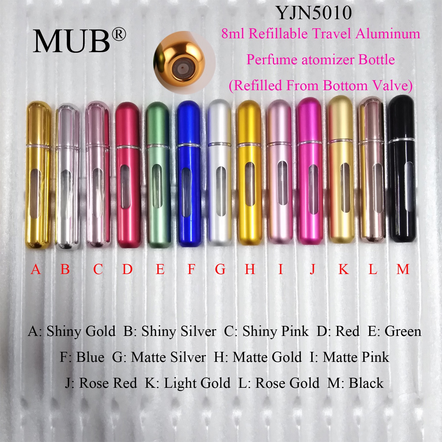 MUB 8ml Portable Bottom Refillable Travel Mini Container Aluminum Refillable Perfume Spray Bottle Empty Cosmetic Storage Bottles
