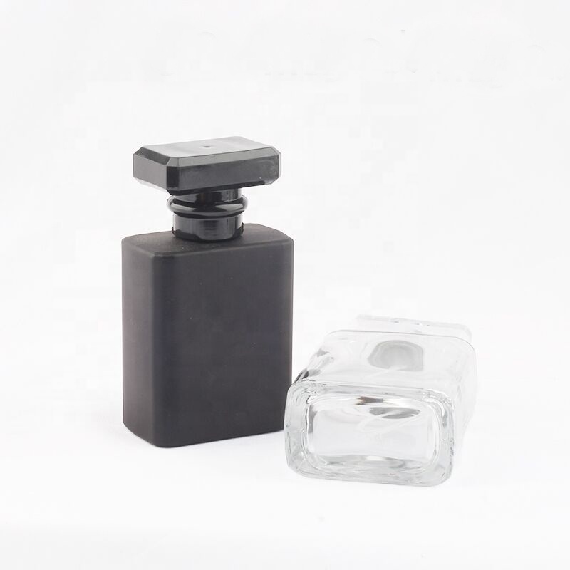 MUB Clear Black 50ml Rectangular Shape Glass Perfume Bottle Empty Screw Neck Glass Spray Perfume Atomizer Bottle With Pump