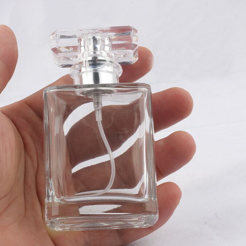 MUB Clear Black 50ml Rectangular Shape Glass Perfume Bottle Empty Screw Neck Glass Spray Perfume Atomizer Bottle With Pump