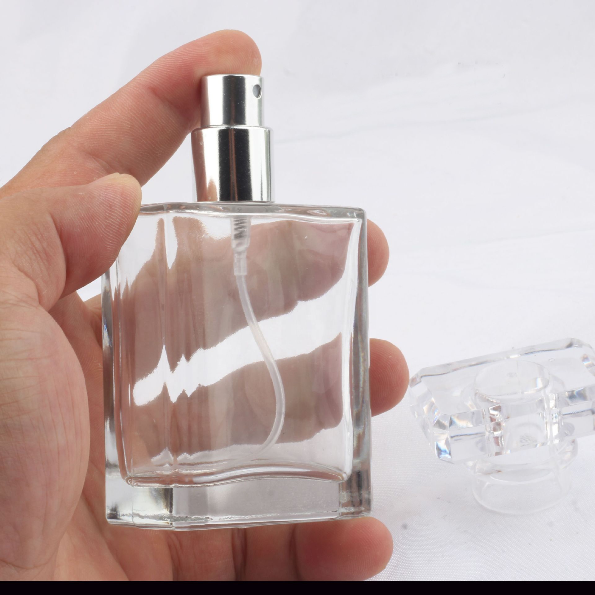 MUB Clear Black 50ml Rectangular Shape Glass Perfume Bottle Empty Screw Neck Glass Spray Perfume Atomizer Bottle With Pump