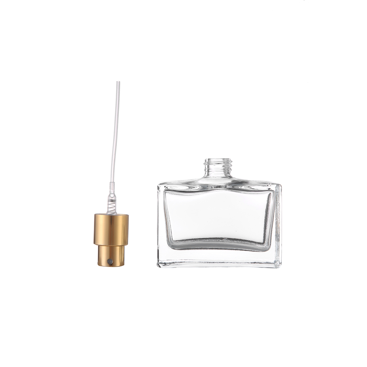MUB High Quality 30ml Clear Glass Spray Bottles Empty Rectangular Refillable Perfume Glass Bottles With 6 Colors Acrylic Caps