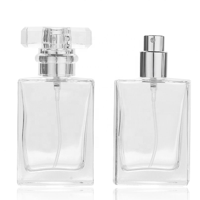 MUB High Quality Square 30ml 50ml Black / Clear glass square empty glass perfume bottle with pump spray