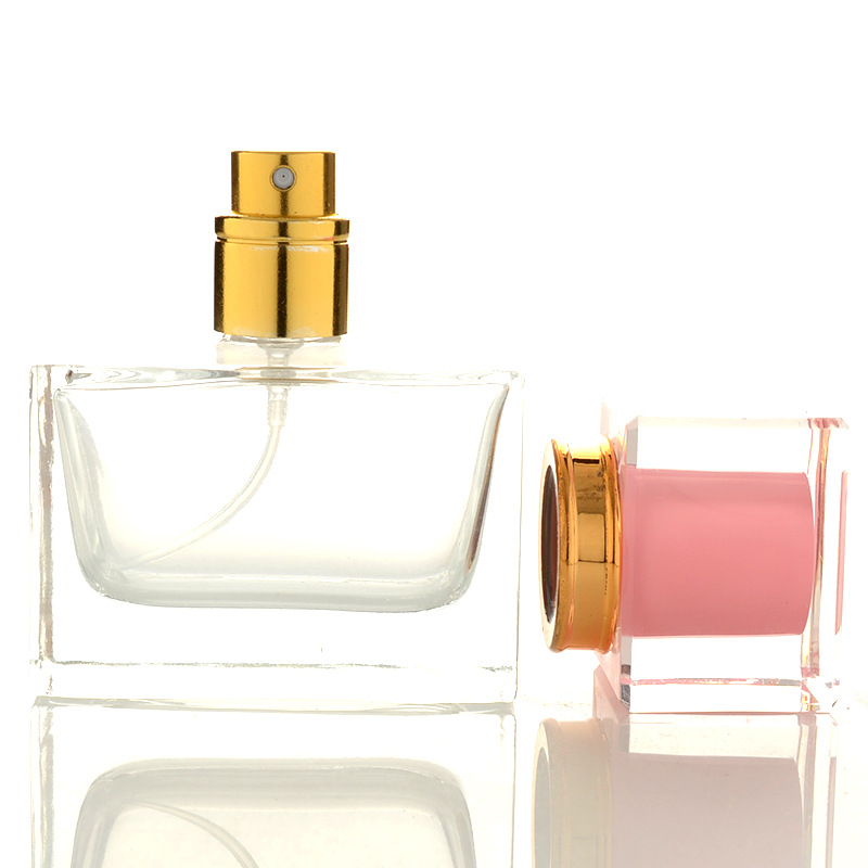 MUB Luxury Design Screw Neck Glass Spray Perfume Bottle Empty 30ml Square Shape Clear Glass Perfume Bottles With 6 Colors Caps