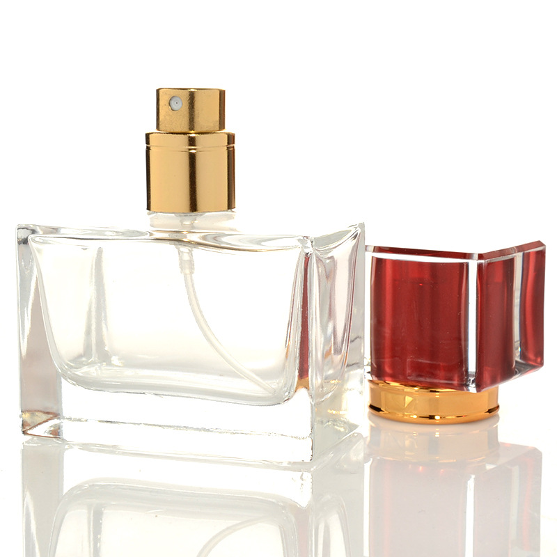 MUB Luxury Design Screw Neck Glass Spray Perfume Bottle Empty 30ml Square Shape Clear Glass Perfume Bottles With 6 Colors Caps
