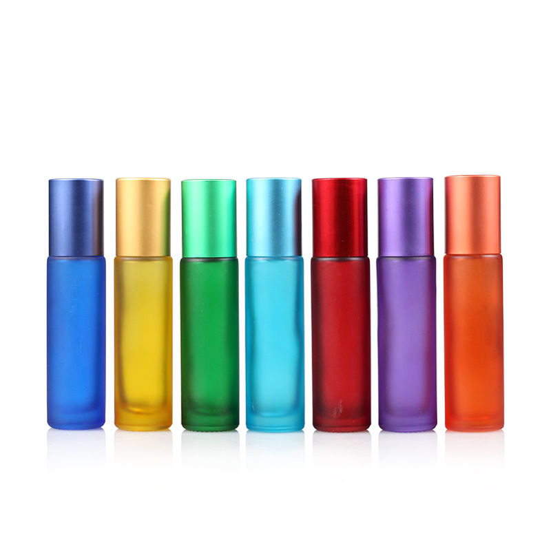 MUB Portable 10ml Perfume Bottle Colorful Frosted Empty Roll On Bottle Refillable Roller Bottle With Stainless Steel Roller Ball