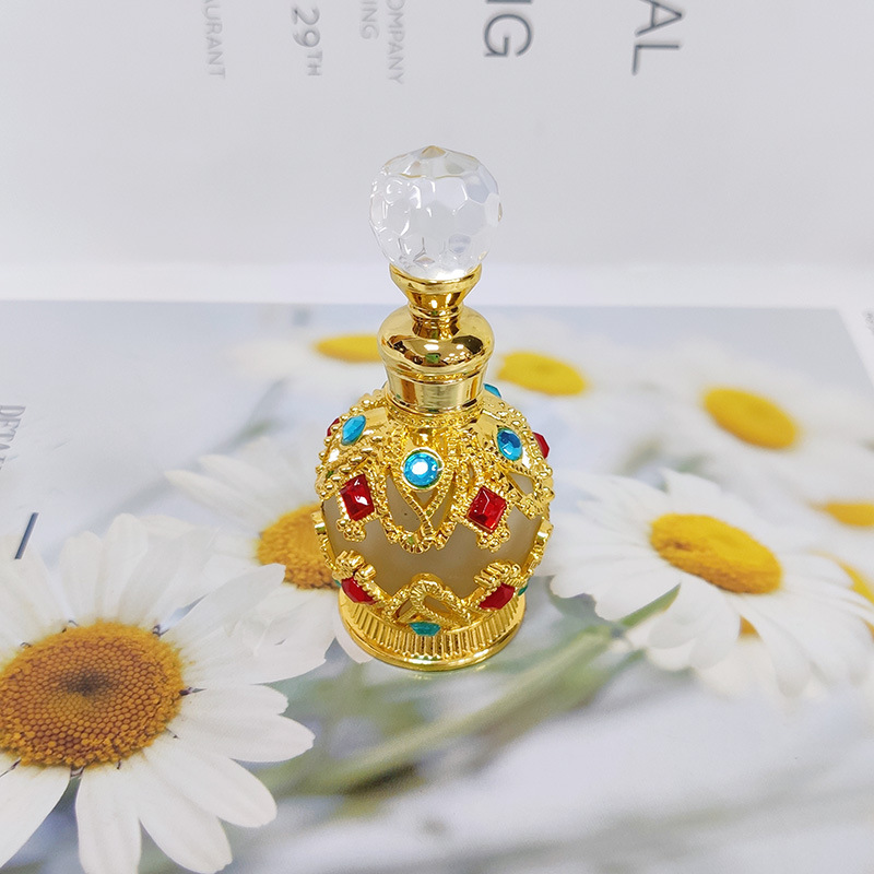 MUB Retro Arabian Style 15ml Round Metal Essential Oil Attar Bottles Empty Alloy Glass Perfume Oil Bottle With Glass Stick