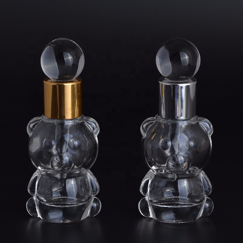 MUB - Stylish Transparent Small Bear 8ml Glass Refillable Bottle Drop Lovely Bear Empty Travel Perfume Bottles With Aluminum Cap