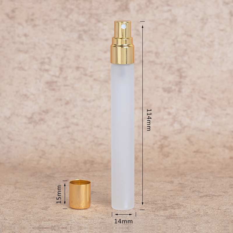 MUB gold and silver aluminum spray, travel 10 ml glass bottle with frost