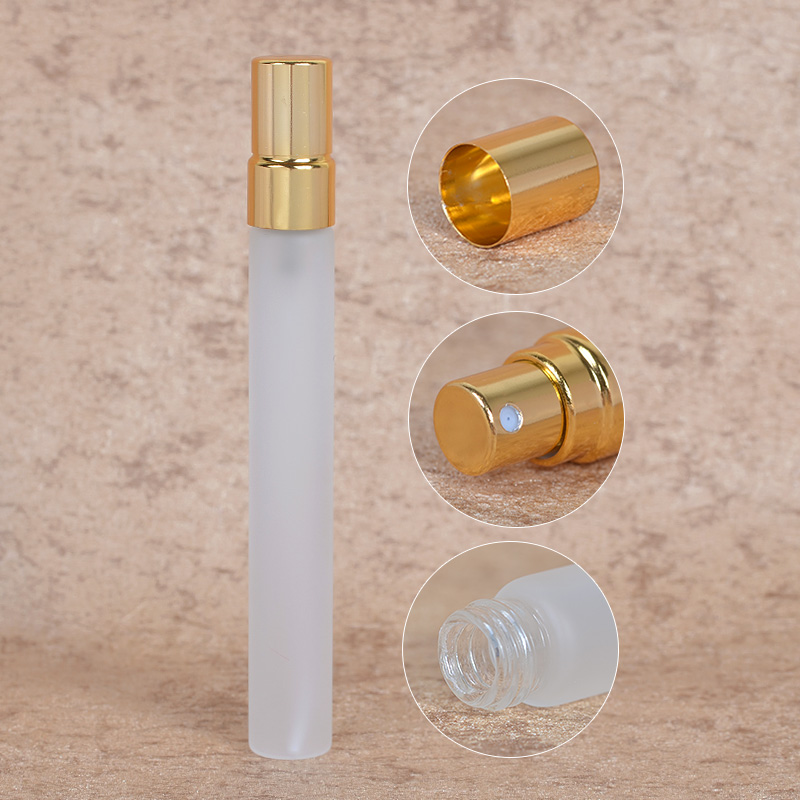 MUB gold and silver aluminum spray, travel 10 ml glass bottle with frost
