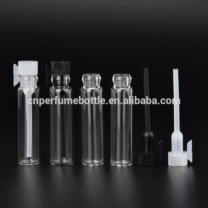 MUB mini size test essential oil bottle 1ml 2ml glass perfume sample bottles / vials with plastic sticks