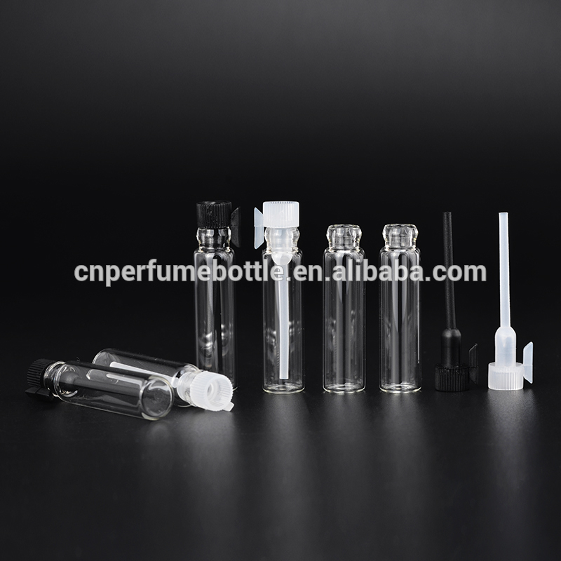 MUB mini size test essential oil bottle 1ml 2ml glass perfume sample bottles / vials with plastic sticks