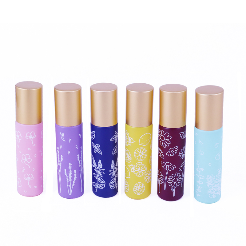 Macaroon Floral 10ml Roller Glass Bottle Refillable Essential Oil perfume Roll on Bottle with Gemstone Roller and White Cap