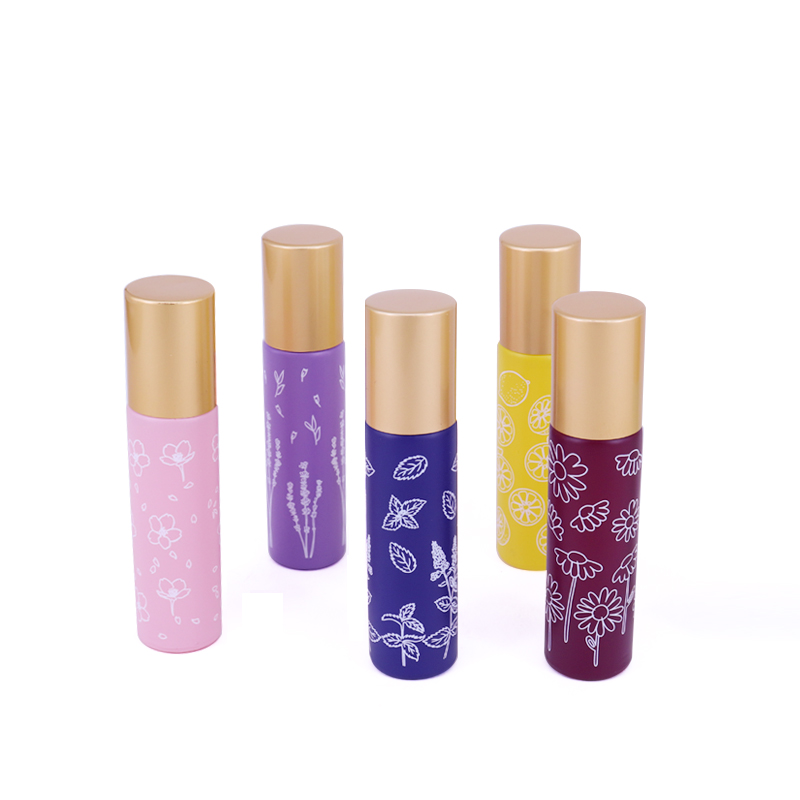 Macaroon Floral 10ml Roller Glass Bottle Refillable Essential Oil perfume Roll on Bottle with Gemstone Roller and White Cap