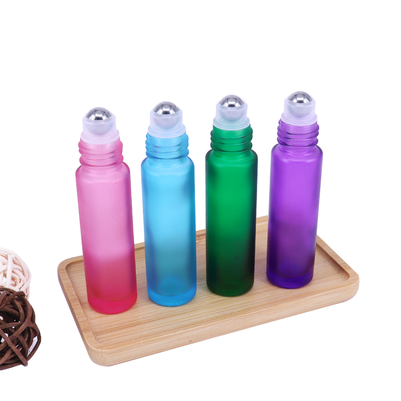 Macaroon Floral 10ml Roller Glass Bottle Refillable Essential Oil perfume Roll on Bottle with Gemstone Roller and White Cap