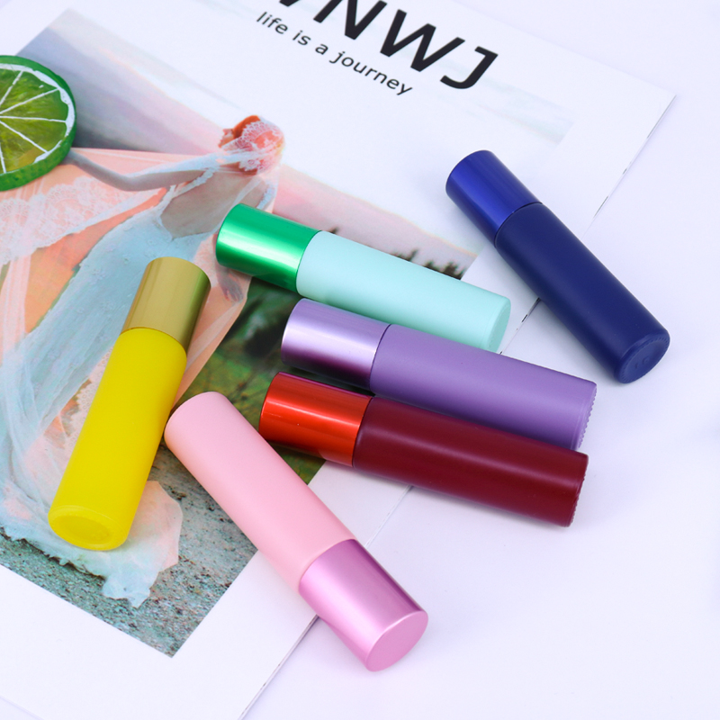 Macaroon Floral 10ml Roller Glass Bottle Refillable Essential Oil perfume Roll on Bottle with Gemstone Roller and White Cap