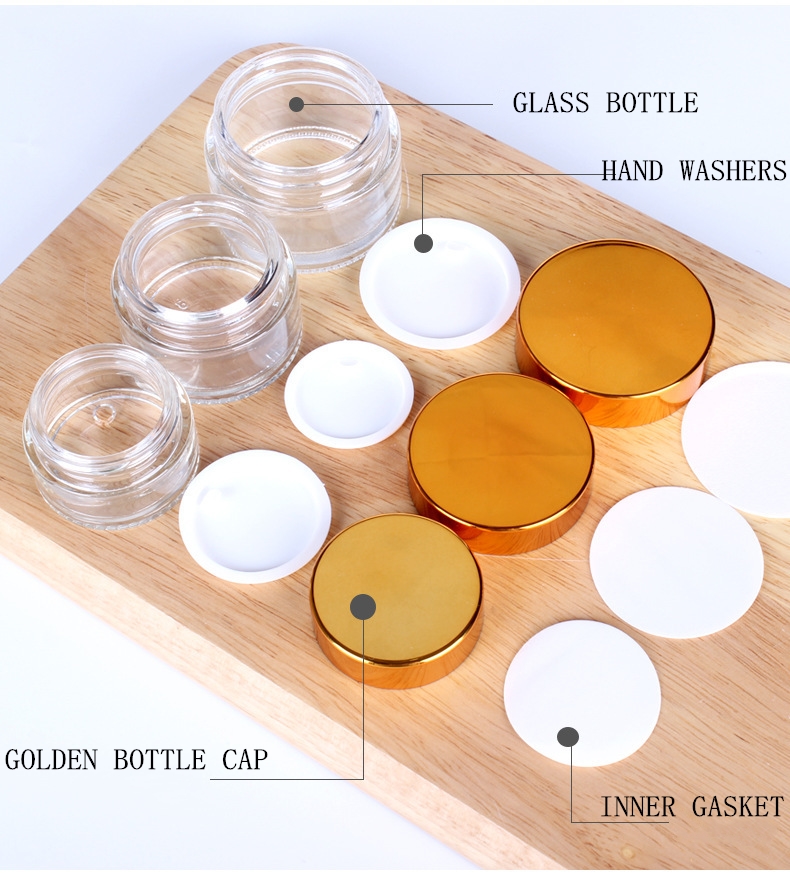 Made In China 5g 10g 15g 20g 30g 50g 80g 100g Clear Glass Bottle Jar With Golden Lid Multi-Size Cream Jar Eye Cream bottle