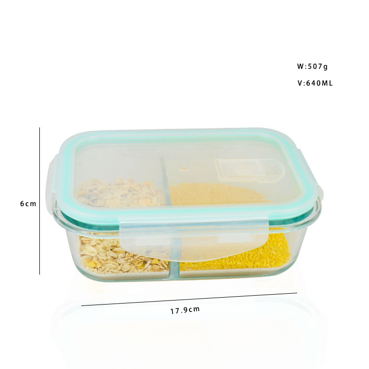 Made in China 640ml Professional 2 Compartment Rectangle Glass Vacuum Food Storage Lunch Box