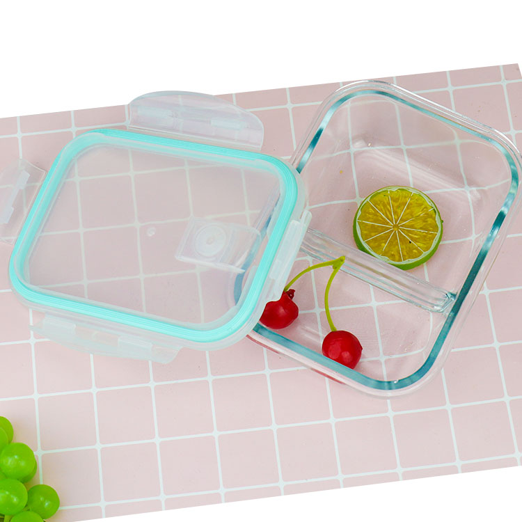 Made in China 640ml Professional 2 Compartment Rectangle Glass Vacuum Food Storage Lunch Box