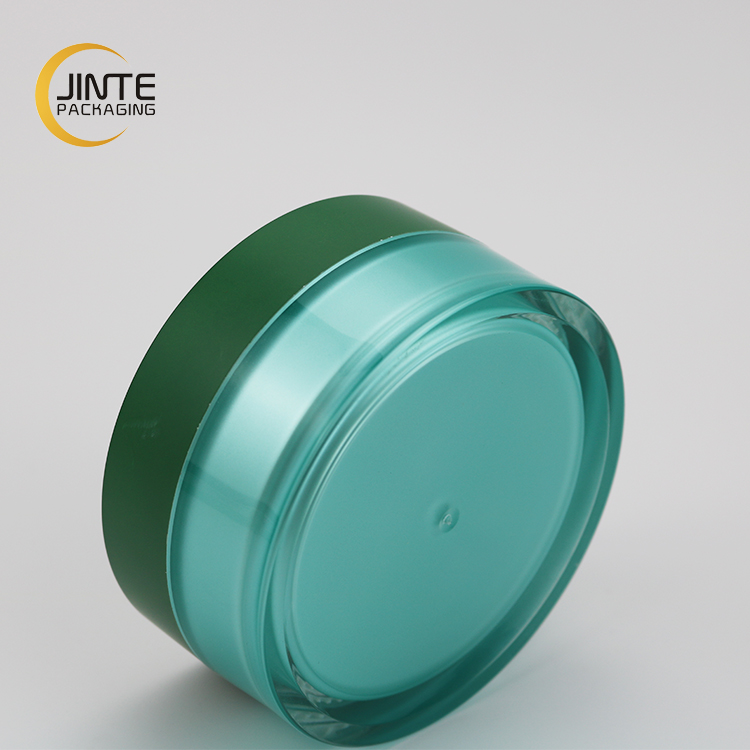 Made in China Cosmetic Packaging 100g Green Acrylic Luxury Cosmetic Jar Low Profile Jar