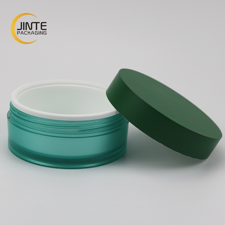 Made in China Cosmetic Packaging 100g Green Acrylic Luxury Cosmetic Jar Low Profile Jar