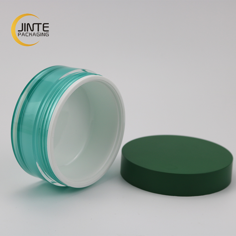 Made in China Cosmetic Packaging 100g Green Acrylic Luxury Cosmetic Jar Low Profile Jar