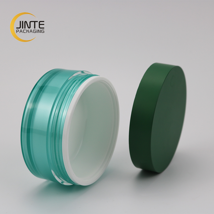 Made in China Cosmetic Packaging 100g Green Acrylic Luxury Cosmetic Jar Low Profile Jar