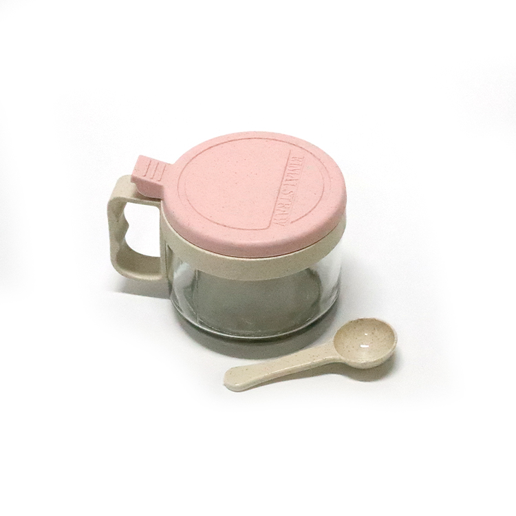 Made in China Degradable Plastic Glass Seasoning Jar with Covered Wheat Straw
