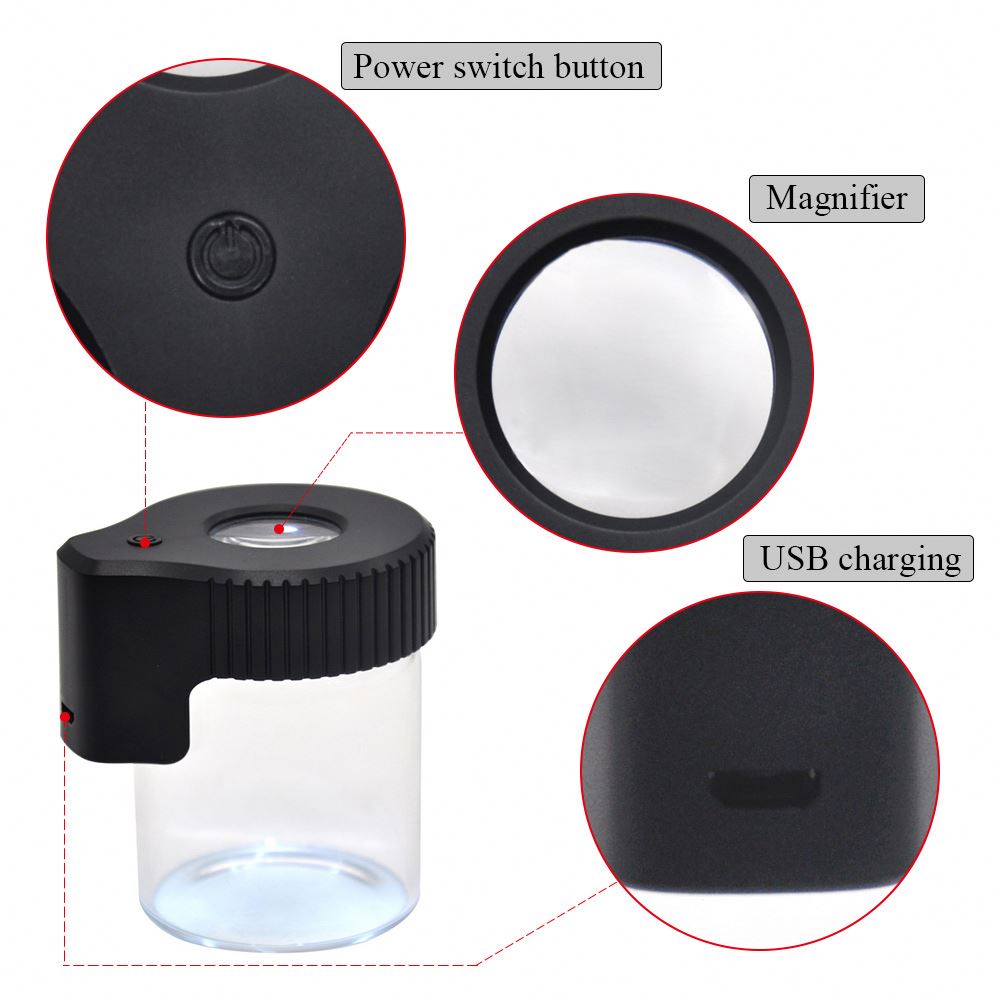 Mag Jar Glass Storage USB Charger With LED Light Weed Stash Jars Herb Weed Container