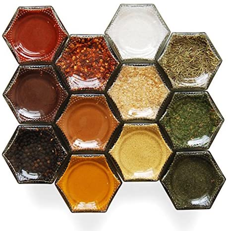 Magnetic Spice Jars Hexagon Glass Spice Jars With Stainless Steel Strong Magnet Lids Space Saving Storage