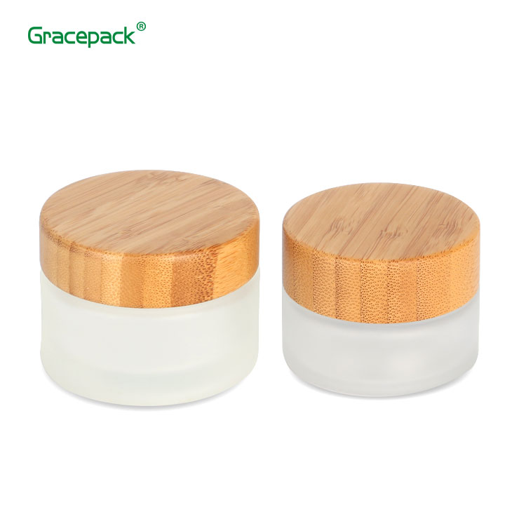 Makeup Cosmetic bamboo lid storage jar, glass cosmet jar bamboo